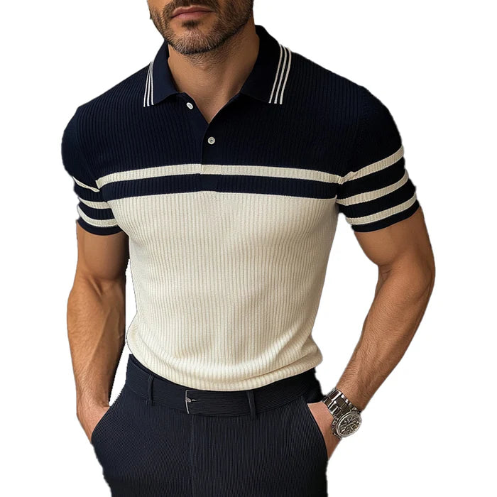 Men's Knitted Striped Short Sleeve POLO Shirt