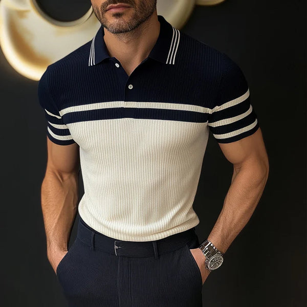 Men's Knitted Striped Short Sleeve POLO Shirt