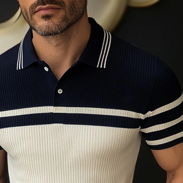 Men's Knitted Striped Short Sleeve POLO Shirt