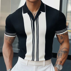 MEN'S SUMMER CLASSIC BLACK AND WHITE KNITTED SHORT SLEEVE T-SHIRT
