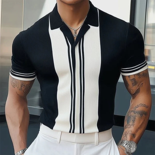 MEN'S SUMMER CLASSIC BLACK AND WHITE KNITTED SHORT SLEEVE T-SHIRT