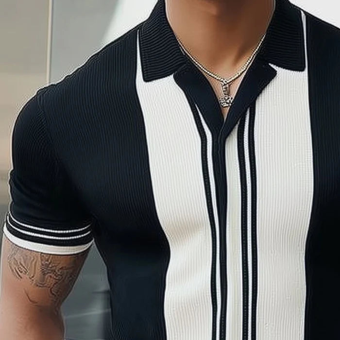 MEN'S SUMMER CLASSIC BLACK AND WHITE KNITTED SHORT SLEEVE T-SHIRT