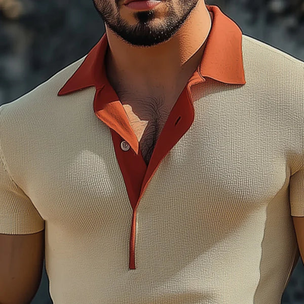 Men's Summer Business Polo Neck Slim Fit Knitted T-Shirt