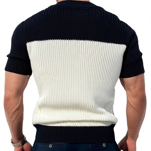 Men's Casual V-Neck Slim Fit Cotton Knitted Short Sleeve T-Shirt