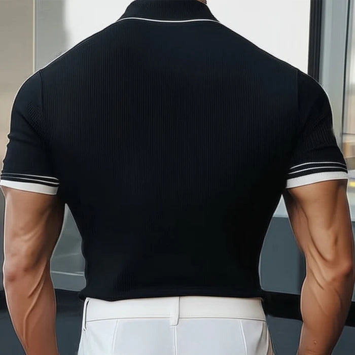 MEN'S SUMMER CLASSIC BLACK AND WHITE KNITTED SHORT SLEEVE T-SHIRT